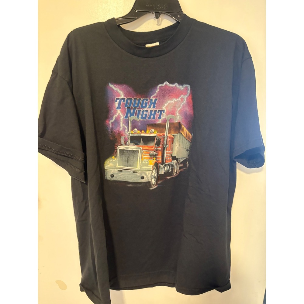 Vintage Fruit of the Loom Best Tough Night Semi Truck Graphic T-Shirt Mens XL